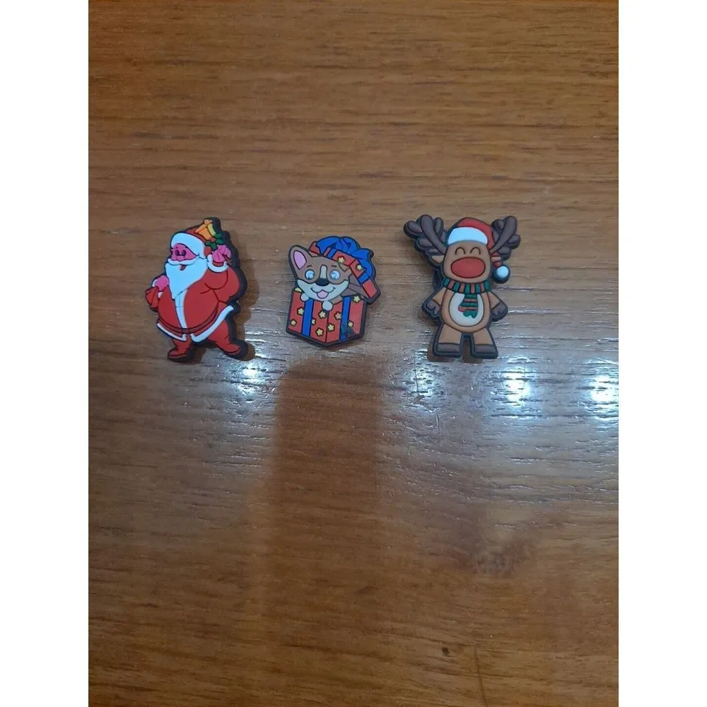 Lot Of 3 Christmas Holiday Themed Croc Charm Jibz Santa Rudolph Reindeer Present